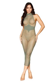 Dreamgirl - Dreamgirl Seamless Geometric Fence Net Design Bodystocking Gown  - DG0489
