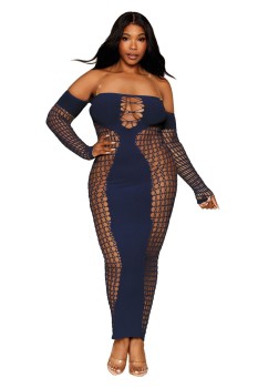 Dreamgirl - Dreamgirl Plus Size Seamless Bodystocking Gown with Removable Gold Halter Chain  - DG0486X