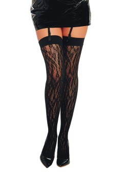 Dreamgirl - Dreamgirl Women's Fishnet Thigh High Stockings with Knitted Leopard Design - DG0347