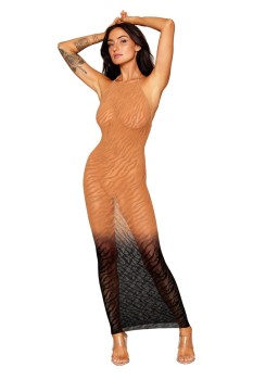 Dreamgirl - Dreamgirl Seamless Zebra Knit Design Bodystocking Gown with Two-Tone Ombre Color - DG0488