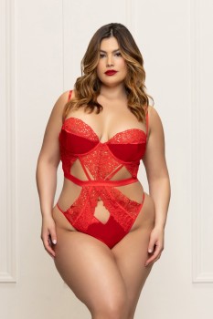 Seven til Midnight - Guipure lace and satin teddy with underwire - STM11679X