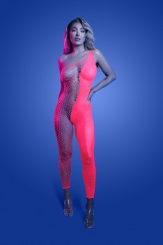 Fantasy Lingerie - HYPERDRIVE UV reactive rhinestone knit asymetrical bodystocking - FL-GL2554