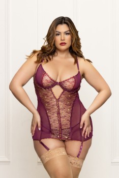 Seven til Midnight - Two piece chemise set.  Lurex lace and mesh chemise with underwire - STM11689X