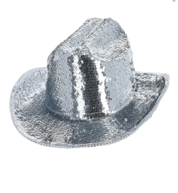 Fever Deluxe Sequin Cowboy Hat, Silver - FV53032