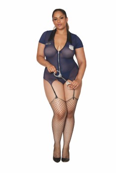 Dreamgirl - Dreamgirl Women's Plus Size Stretch Mesh Garter Slip Police Bedroom Costume Play Set - DG11855X