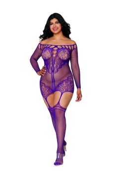 Dreamgirl - Dreamgirl Women's Plus Fishnet and decorative scalloped lace garter dress - DG0446X
